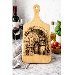 Custom Laser Engraved Bamboo Cutting Board - 11 X 5 Inch - Wine Decor Images